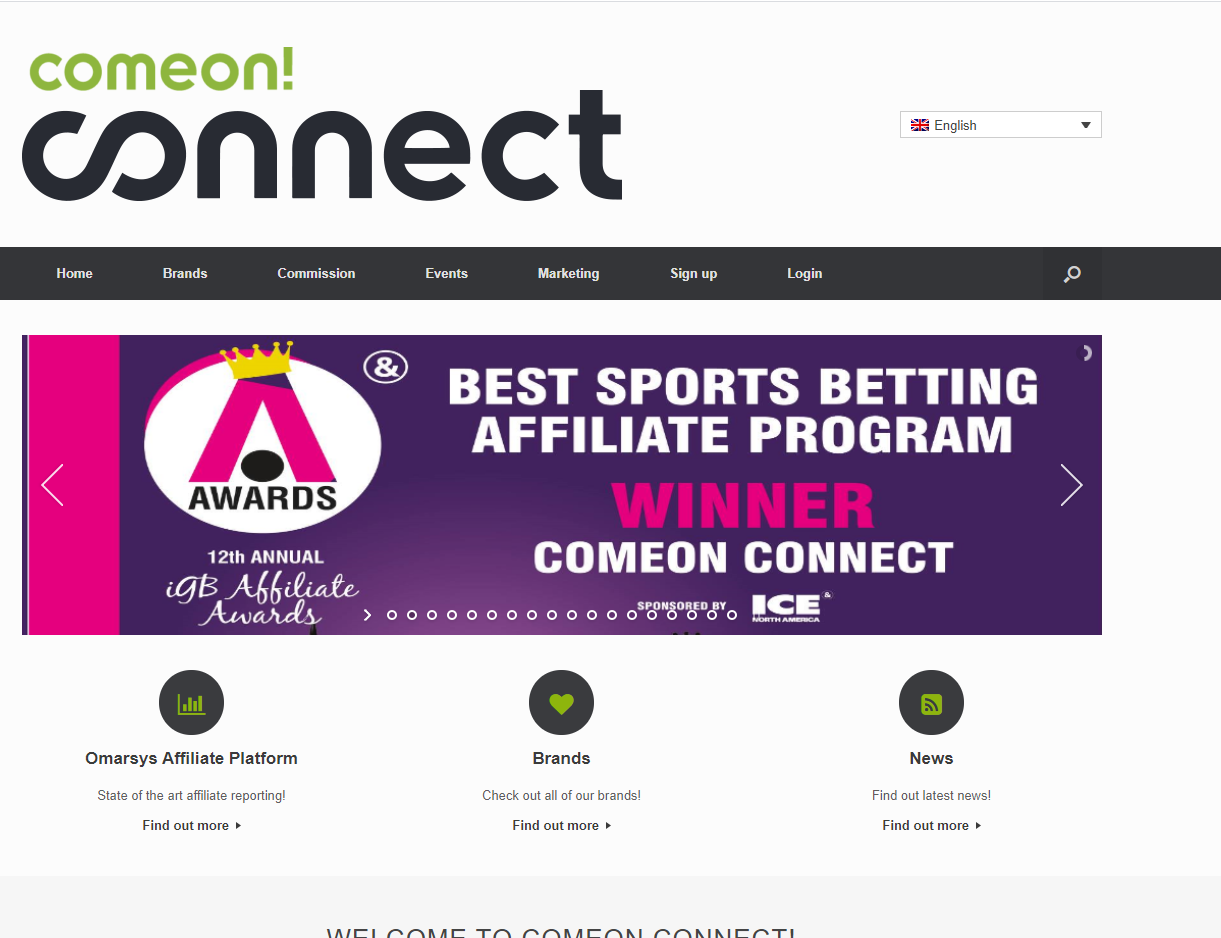 Главная страница сайта партнерской программы БК Comeon