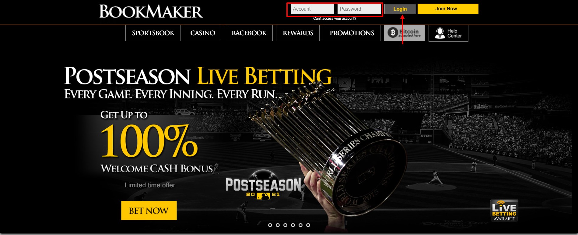 Авторизация на сайте БК Bookmaker