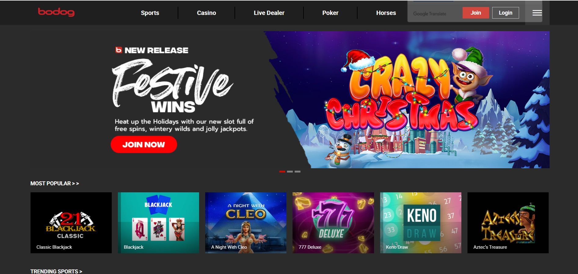 Главная страница сайта БК Bodog