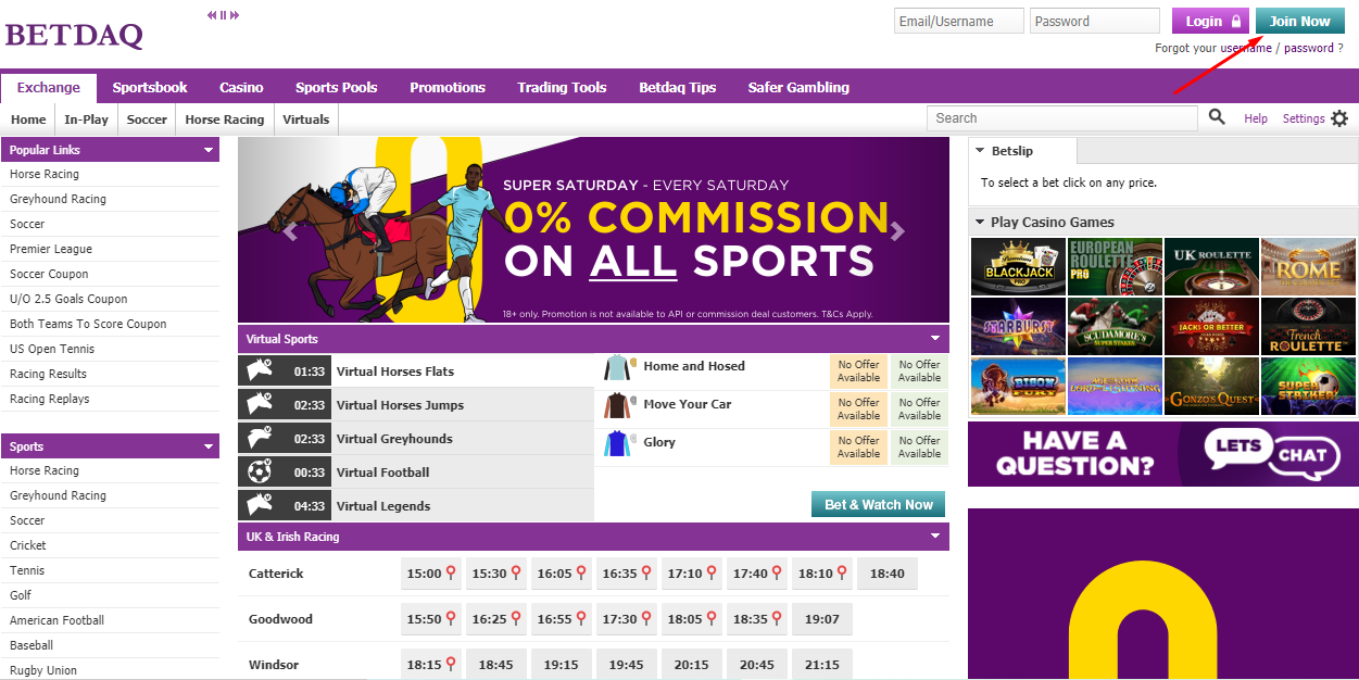 Кнопка регистрации на сайте БК Betdaq