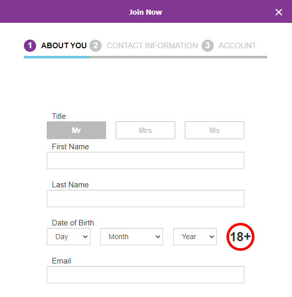 Форма регистрации на сайте БК Betdaq