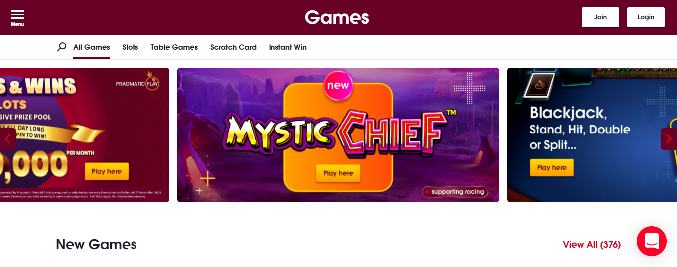 Раздел Games на сайте БК Totesport