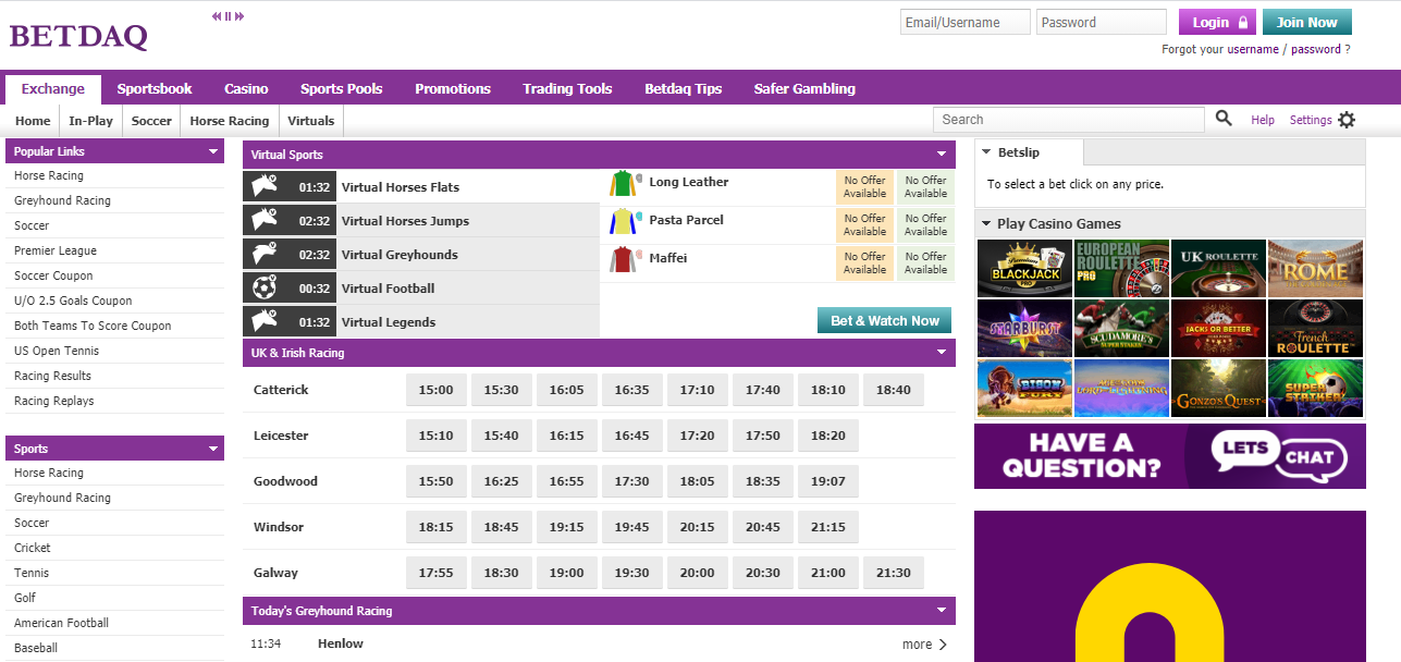 Главная страница БК Betdaq