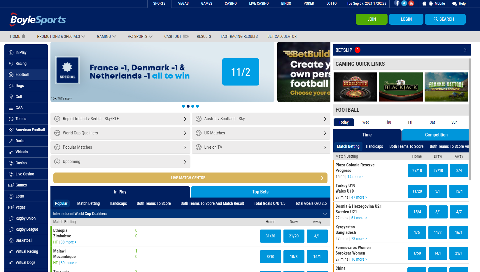Футбольная линия на сайте БК Boylesports
