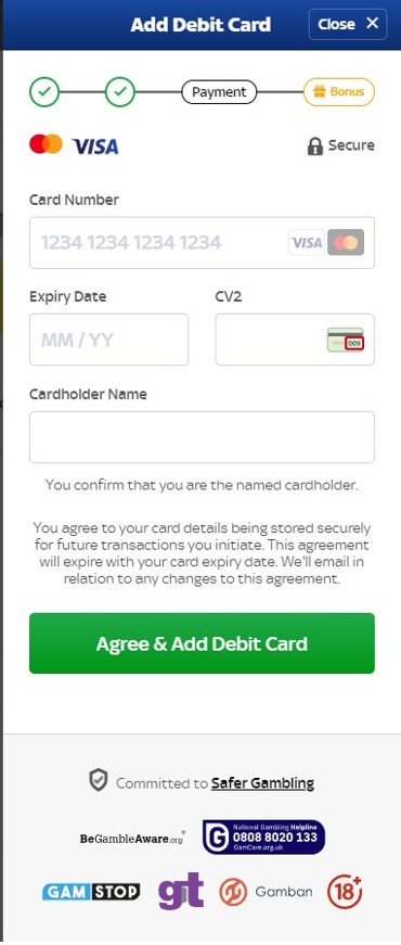 Привязка банковской карты при регистрации на сайте БК SkyBet