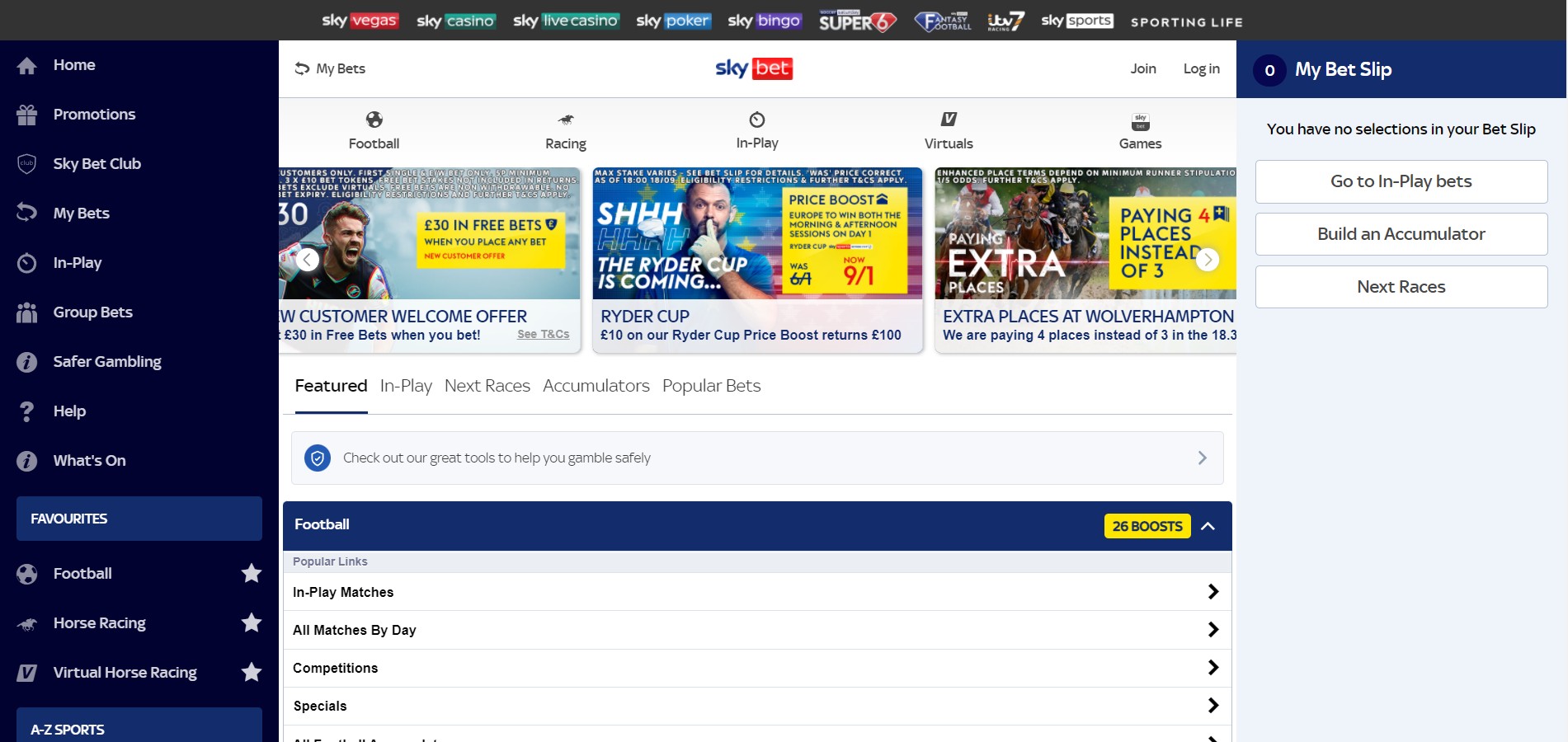 Главная страница сайта БК SkyBet