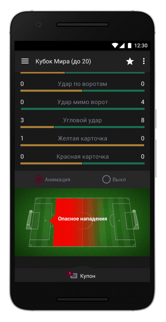 Демонстрация основных событий матча