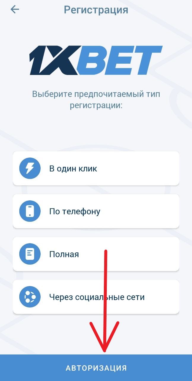 Нажмите на кнопку "Авторизация" в нижней части экрана