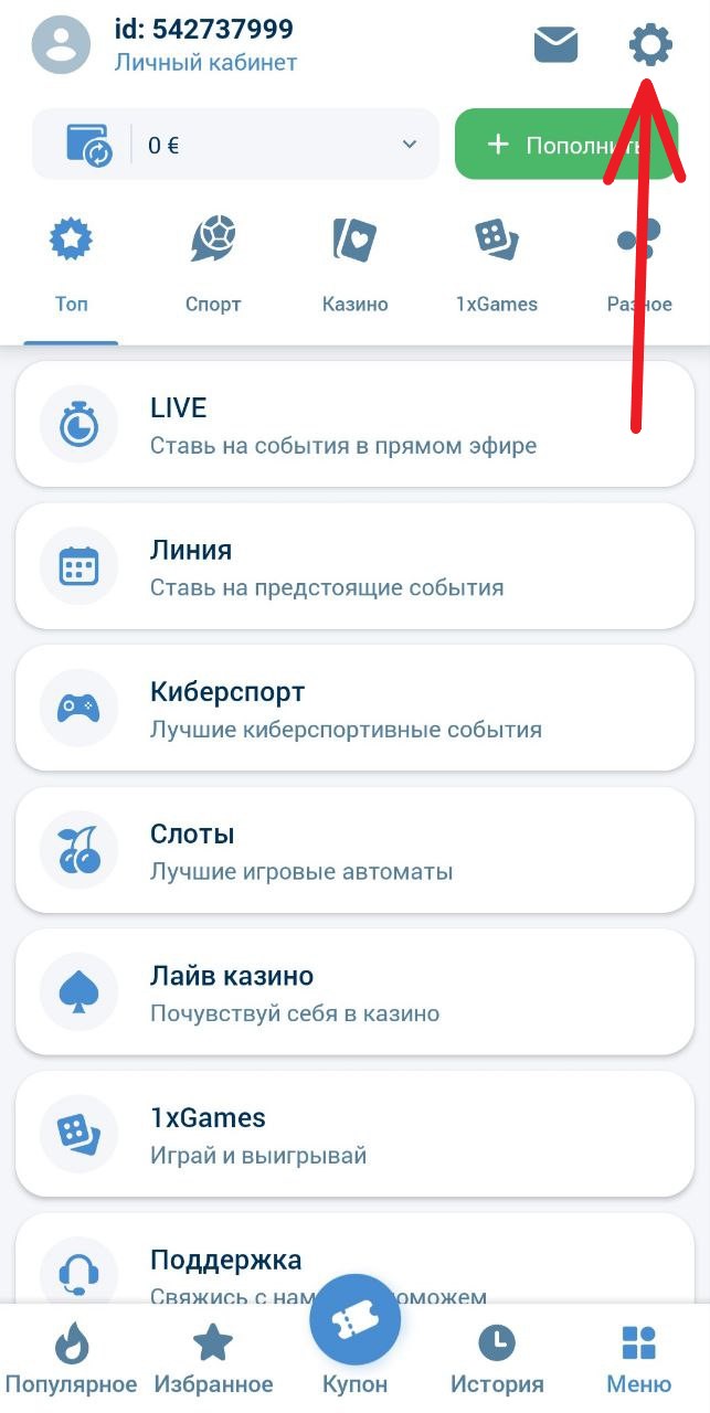 В меню личного кабинета кликните по значку беттора