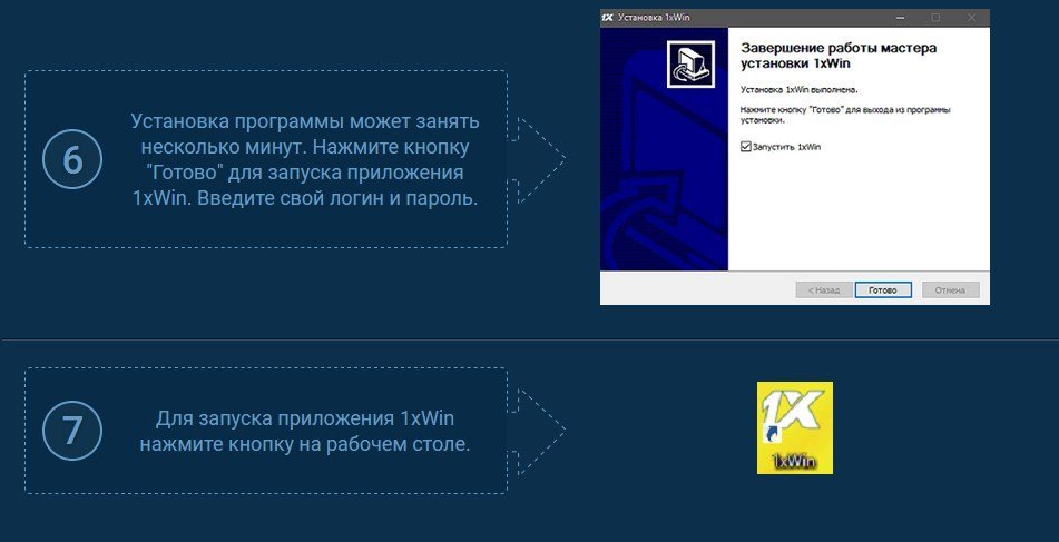 Установка завершена, запустите приложение 1xWin на компьютере