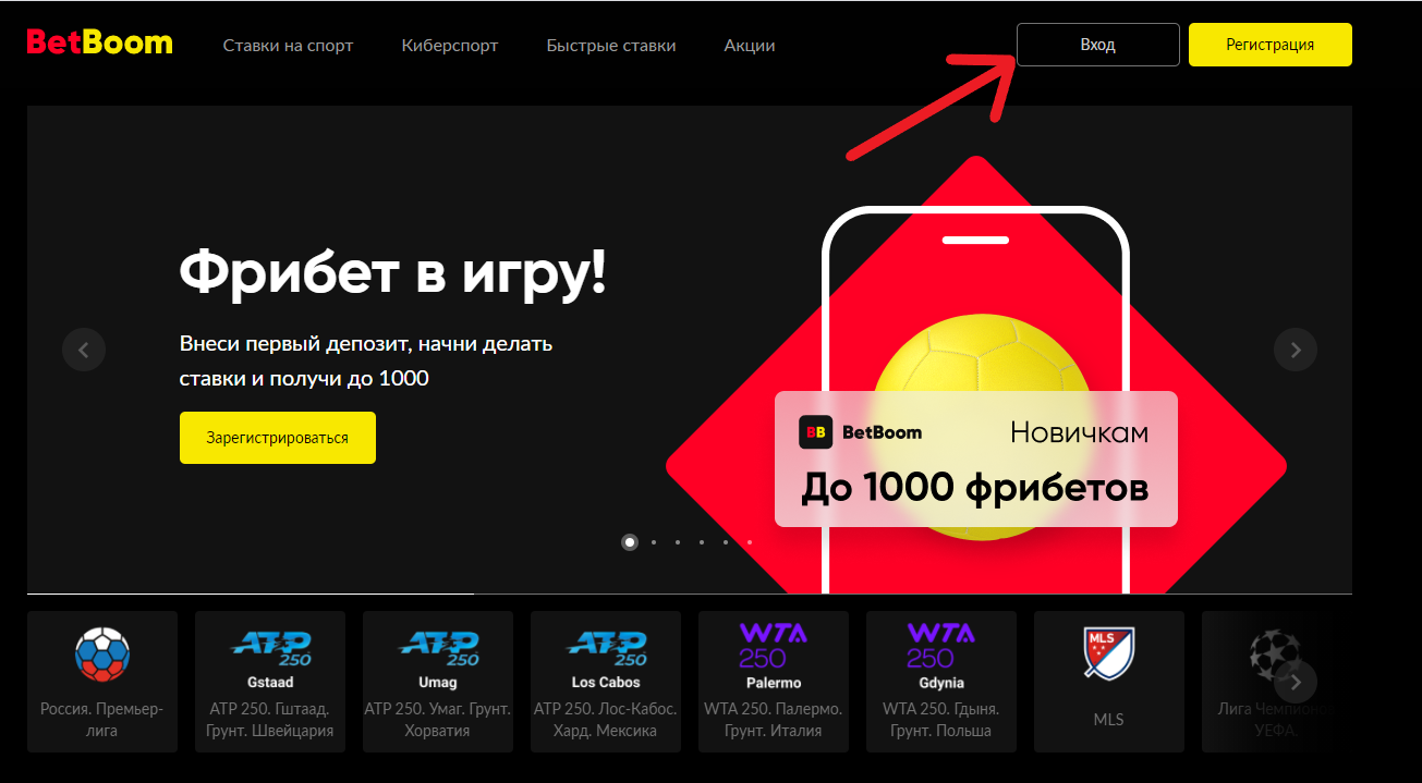 Кнопка авторизации на сайте BetBoom
