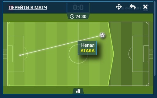 Окно с анимацией матча на сайте БК 1xbet
