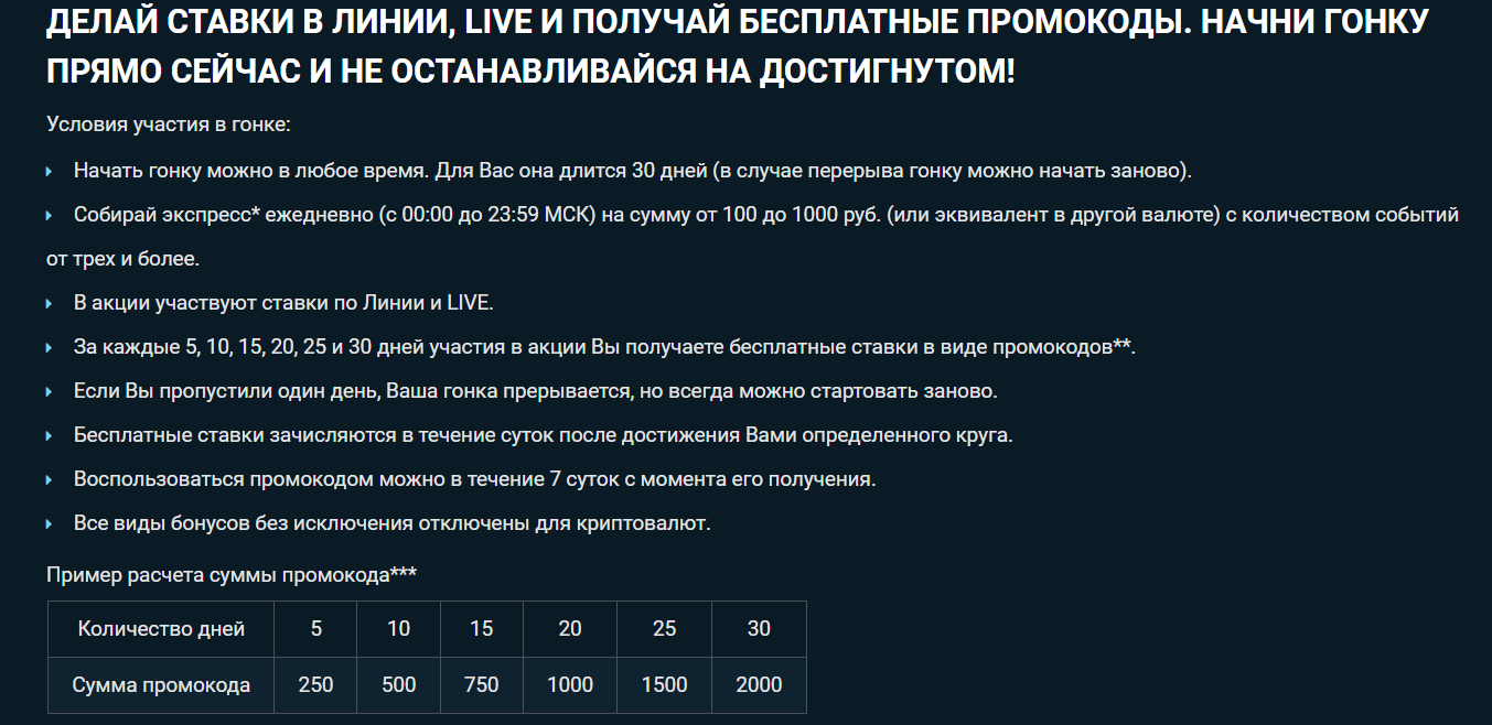 правила акции race на сайте 1xbet