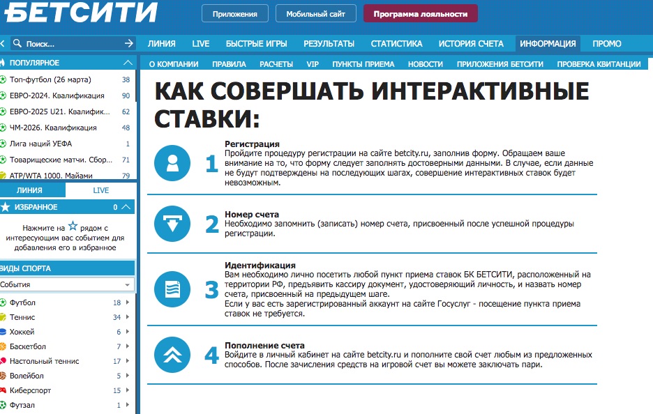 Раздел Информация на сайте БК Бетсити
