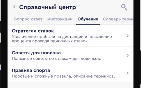Справочный центр в мобильной версии сайта Фонбет