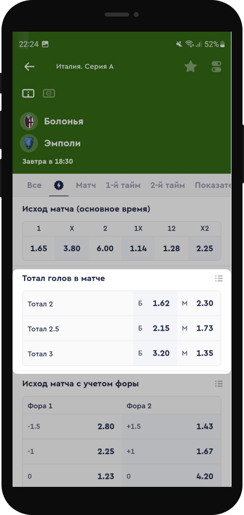 Варианты пари на тотал на сайте букмекера
