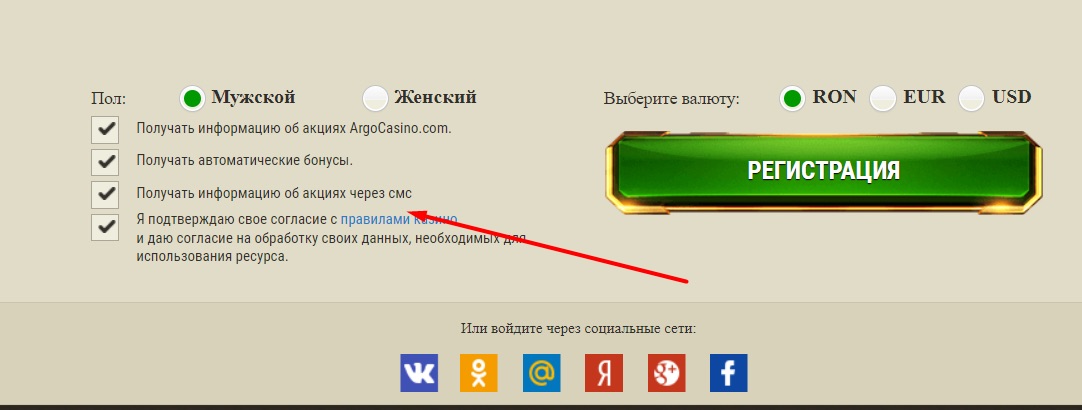 Согласие с правилами и подтверждение регистрации на сайте Argo Sport