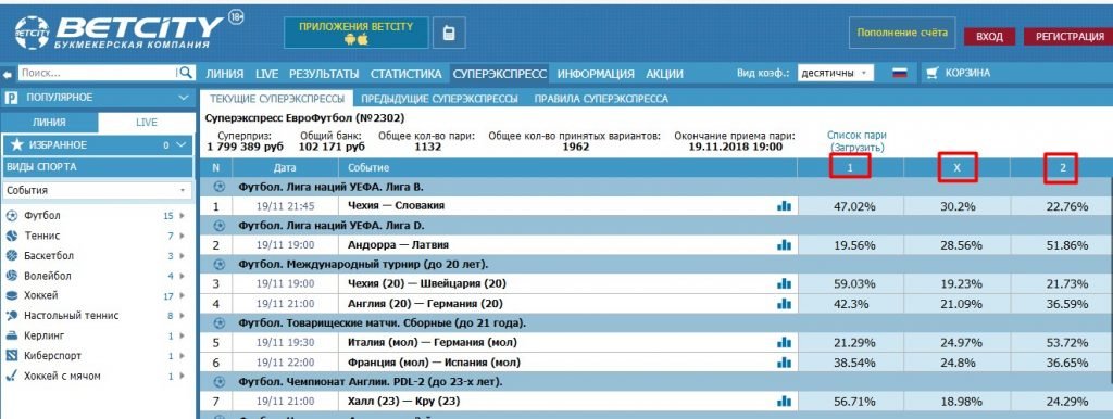 События, включенные в суперэкспресс Еврофутбол