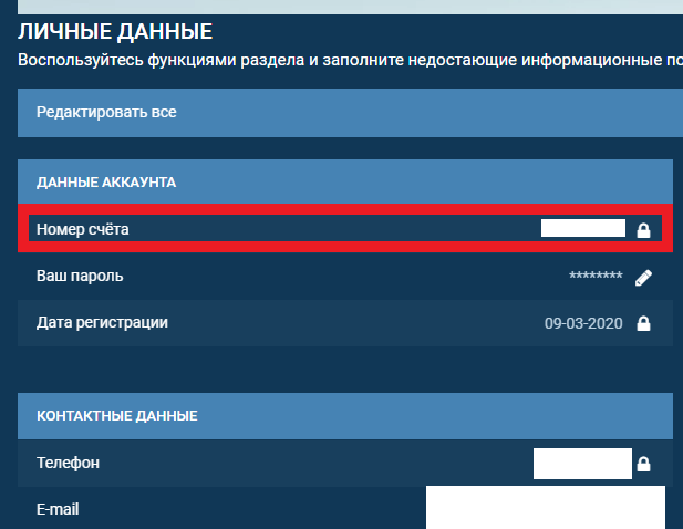 Выпишите и сохраните номер счета для входа в личный кабинет