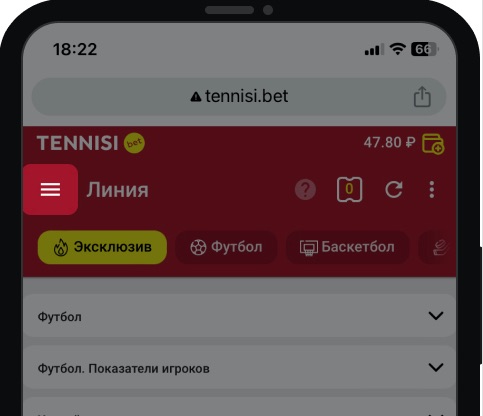 Кнопка меню в мобильной версии сайта БК Тенниси