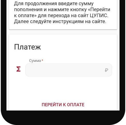 Указать сумму при пополнении через кошелек ЦУПИС в мобильном приложении БК Тенниси