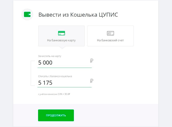 Выведите нужную сумму из кошелька на банковскую карту
