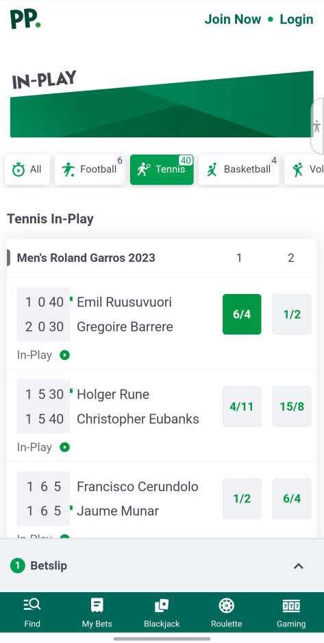 выбор исхода для заключения пари в мобильном приложении Paddy Power для Android 