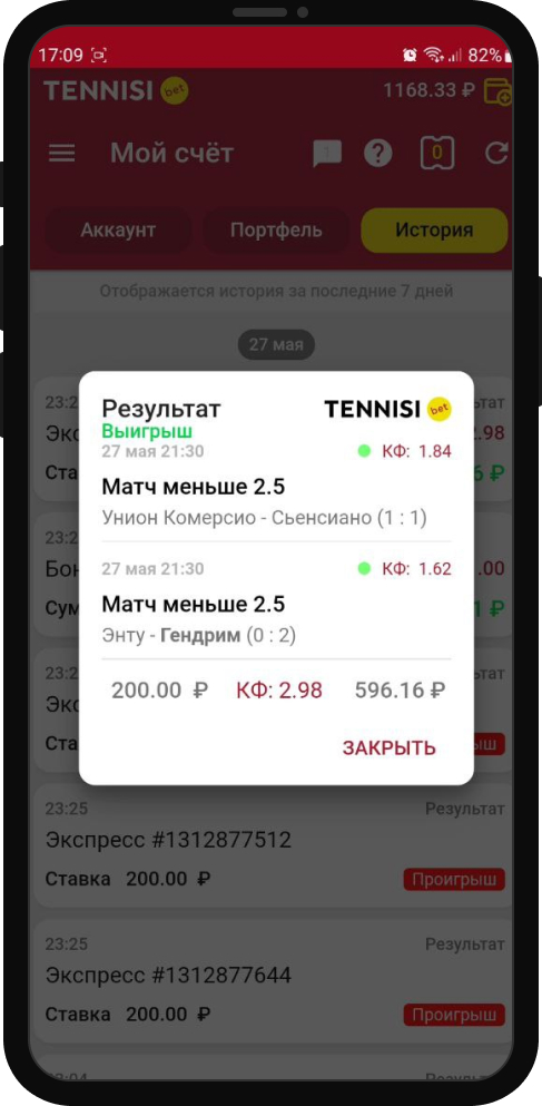 История ставок в БК Тенниси
