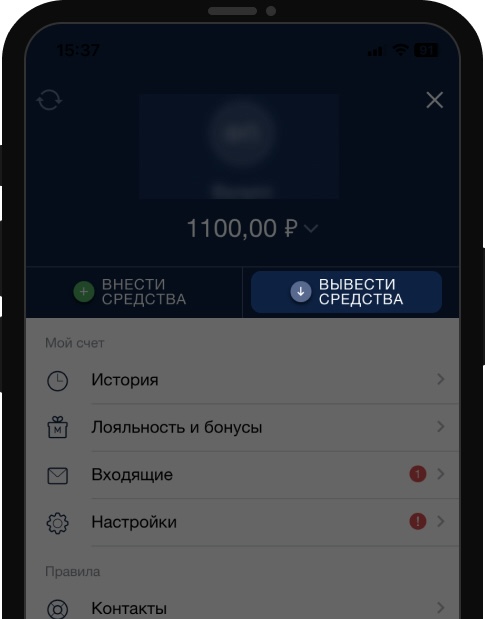 Раздел личного профиля в мобильном приложении БК Марафон