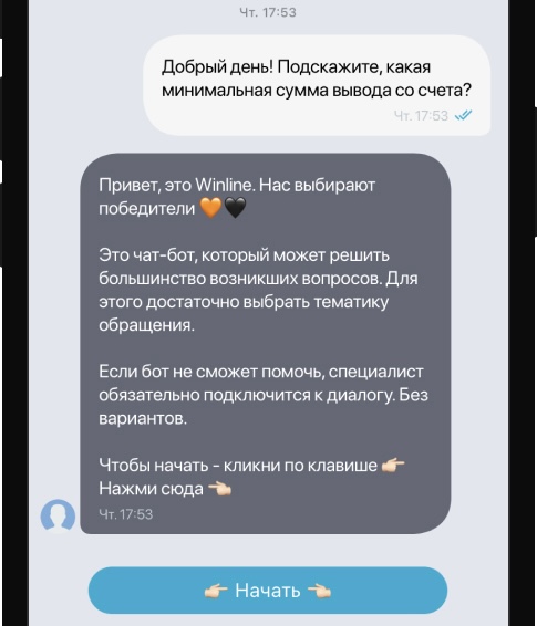 Лайв-чат в мобильном приложении Winline
