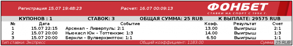 Игрок угадал счет трех матчей АПЛ и превратил 25 рублей в почти 30 тысяч