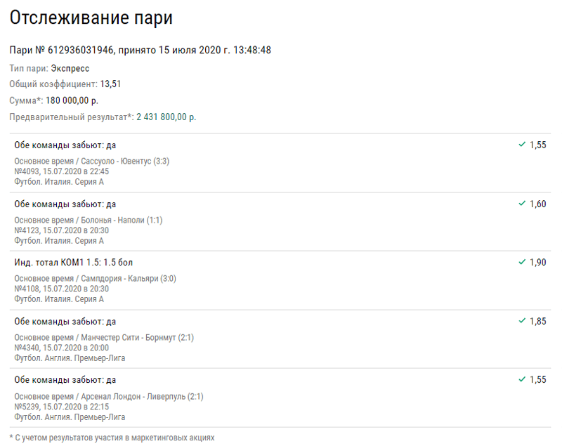 Беттор сконструировал экспресс из пяти матчей и выиграл 2,4 млн рублей. От его ставки у вас упадет челюсть