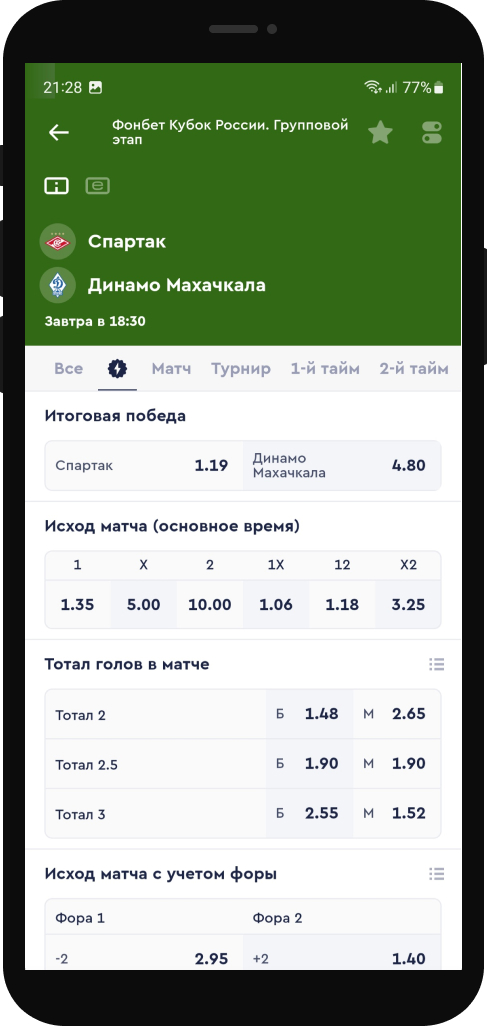 Роспись на матч чемпионата России