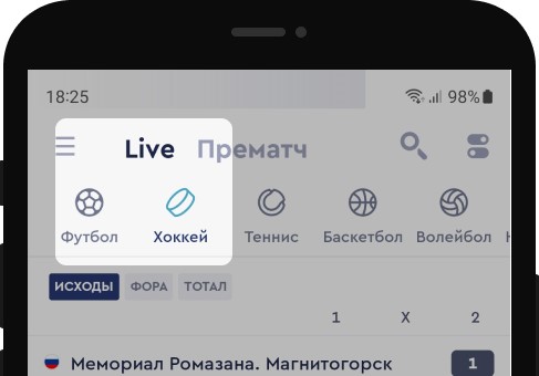 Выберите хоккей в выпадающем меню сверху