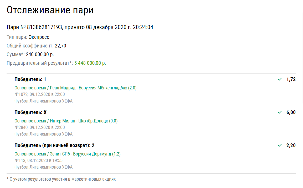 Клиент «Лиги Ставок» выиграл 5,4 млн рублей на поражении «Зенита» и прогнозах на группу смерти