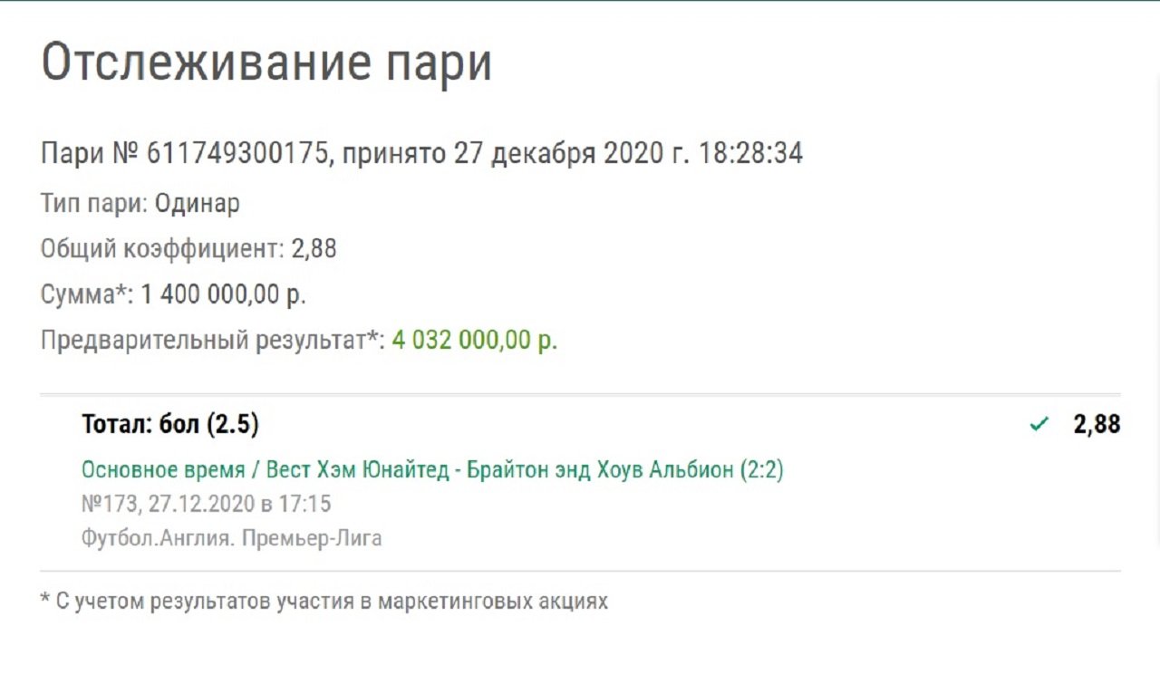 Клиент «Лиги Ставок» выиграл больше 4 млн рублей на проходном матче АПЛ. Он за полчаса пробил ТБ (2,5)