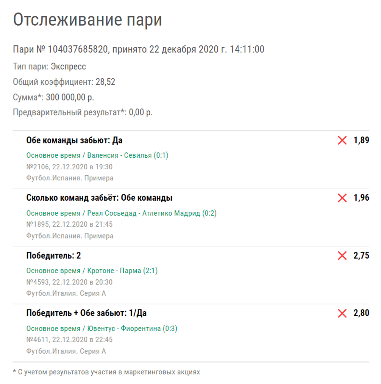 Клиент «Лиги Ставок» составил экспресс, чтобы выиграть 8,5 млн рублей. И не угадал ни одного события!