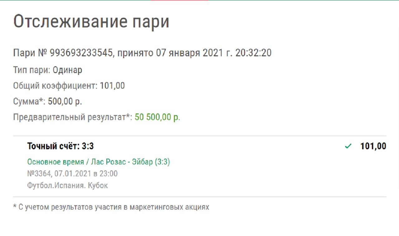 Клиент «Лиги Ставок» угадал счет 3:3 в Кубке Испании. У него доехал одинар с коэффициентом 101,00