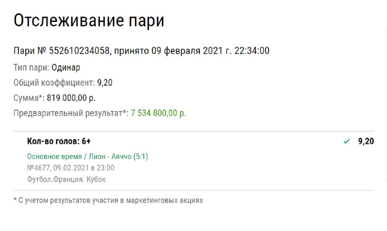 Клиенту «Лиги Ставок» повезло с пенальти на 90-й минуте. Он угадал 6 голов во Франции и поднял 7,5 млн рублей