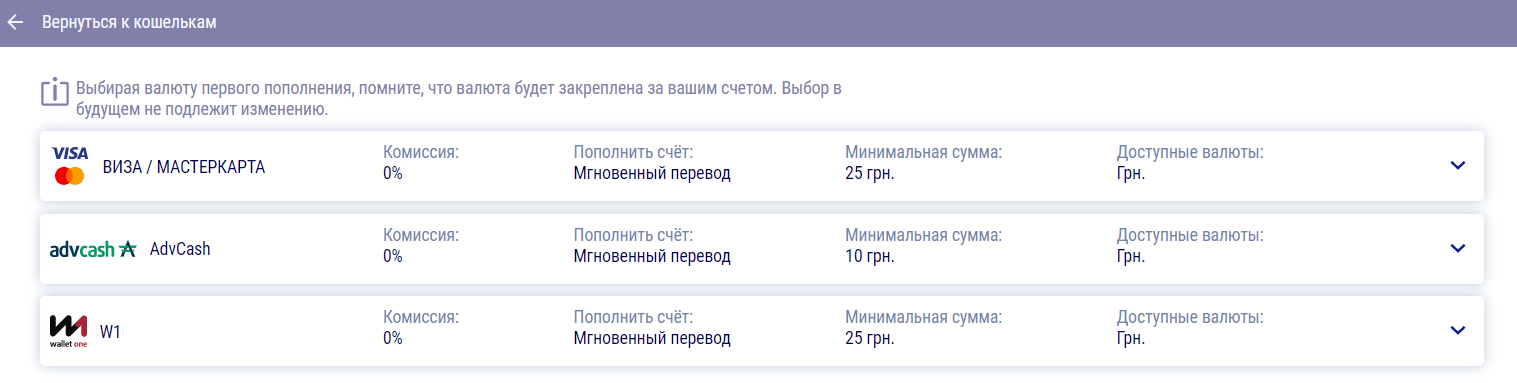 Список вариантов оплаты на сайте БК Фаворит Спорт