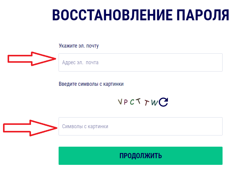 Заполните форму восстановления пароля