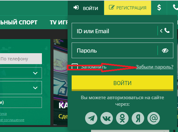 В открывшейся форме нажмите на ссылку "Забыли пароль?"
