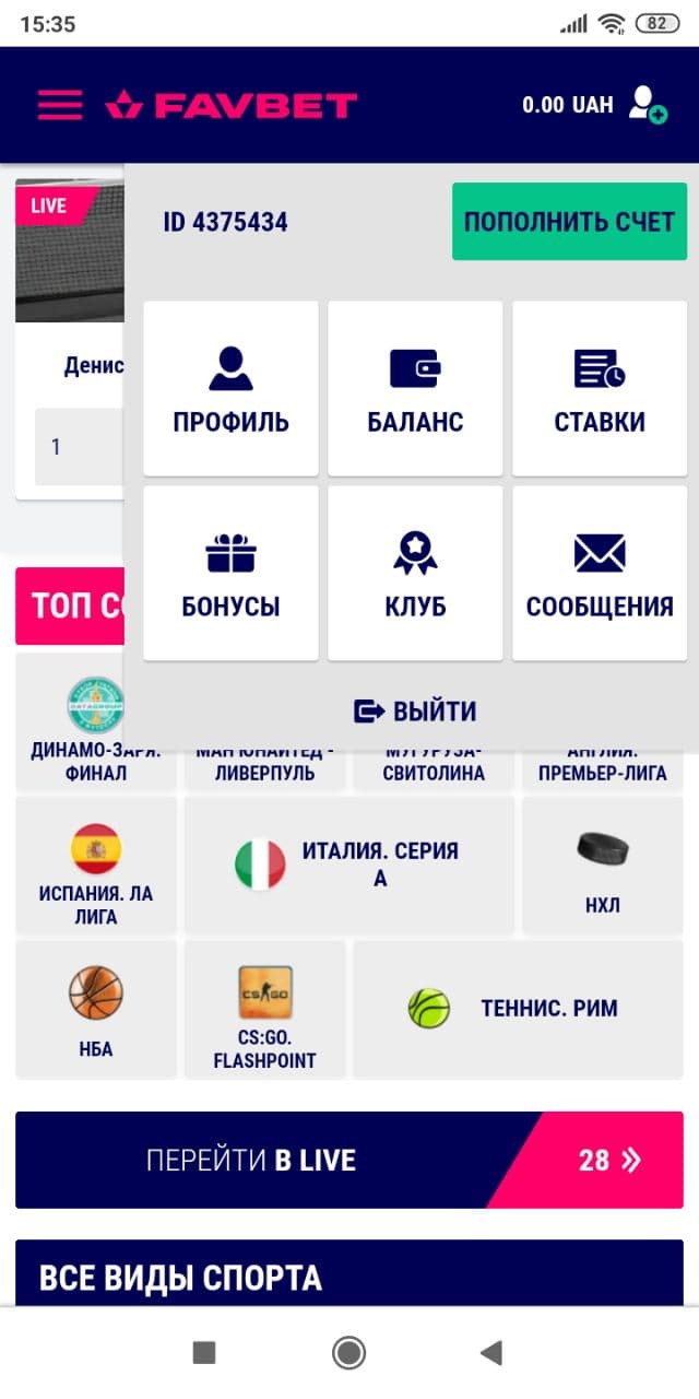 Выберите раздел "Баланс"