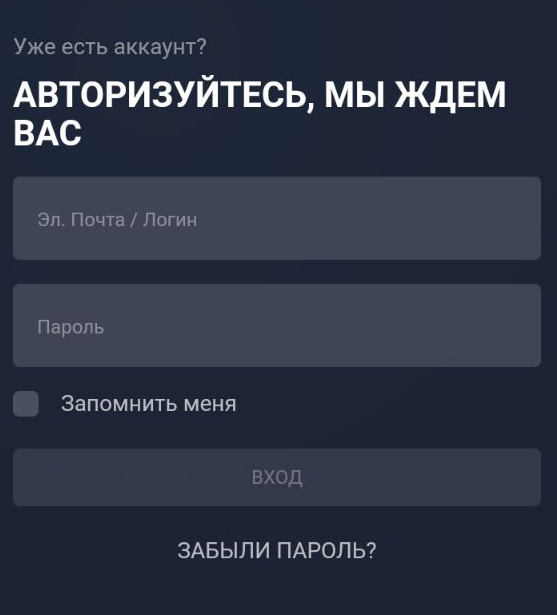 Форма авторизации в мобильной версии сайта БК VivaroBet