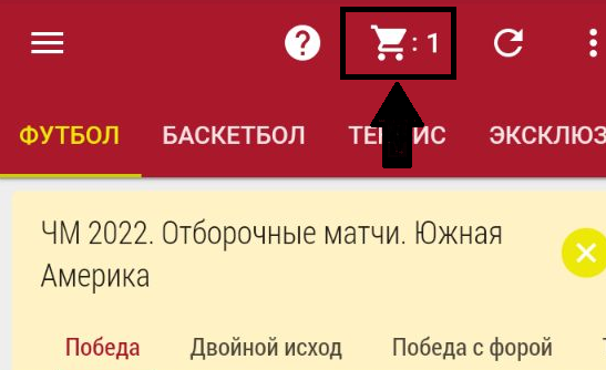 Значок корзины в мобильном приложении БК Tennisi.kz
