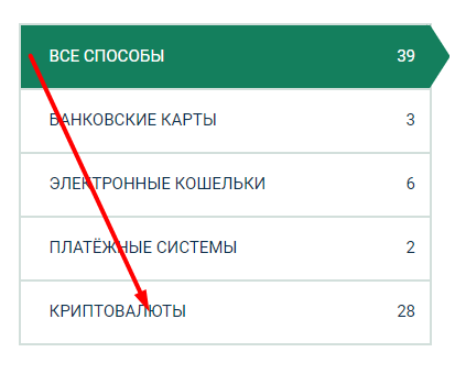 Переход в раздел «Криптовалюты» на сайте БК Betwinner