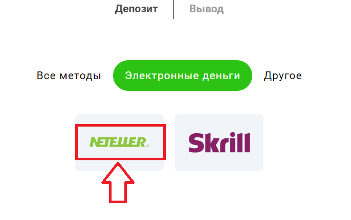 Выбор способа Neteller для пополнения счета на сайте БК GGbet