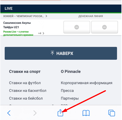 Кнопка "Поделиться" в браузере Safari для iOS