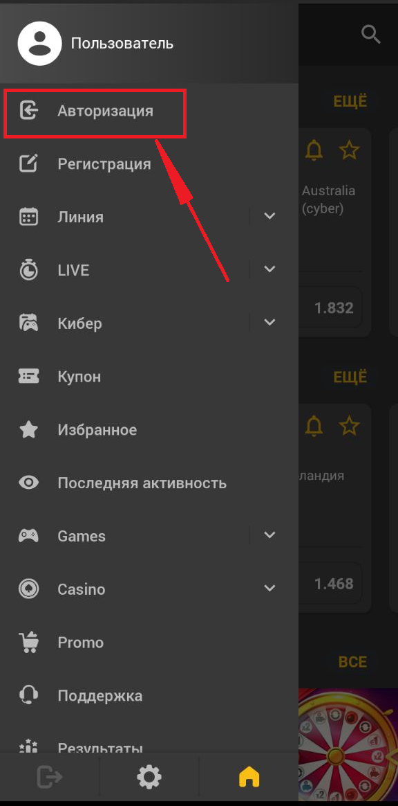 Ссылка на авторизацию в мобильном приложении Betandyou для Андроид