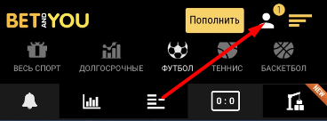 Иконка перехода в личный кабинет в мобильной версии сайта БК Betandyou